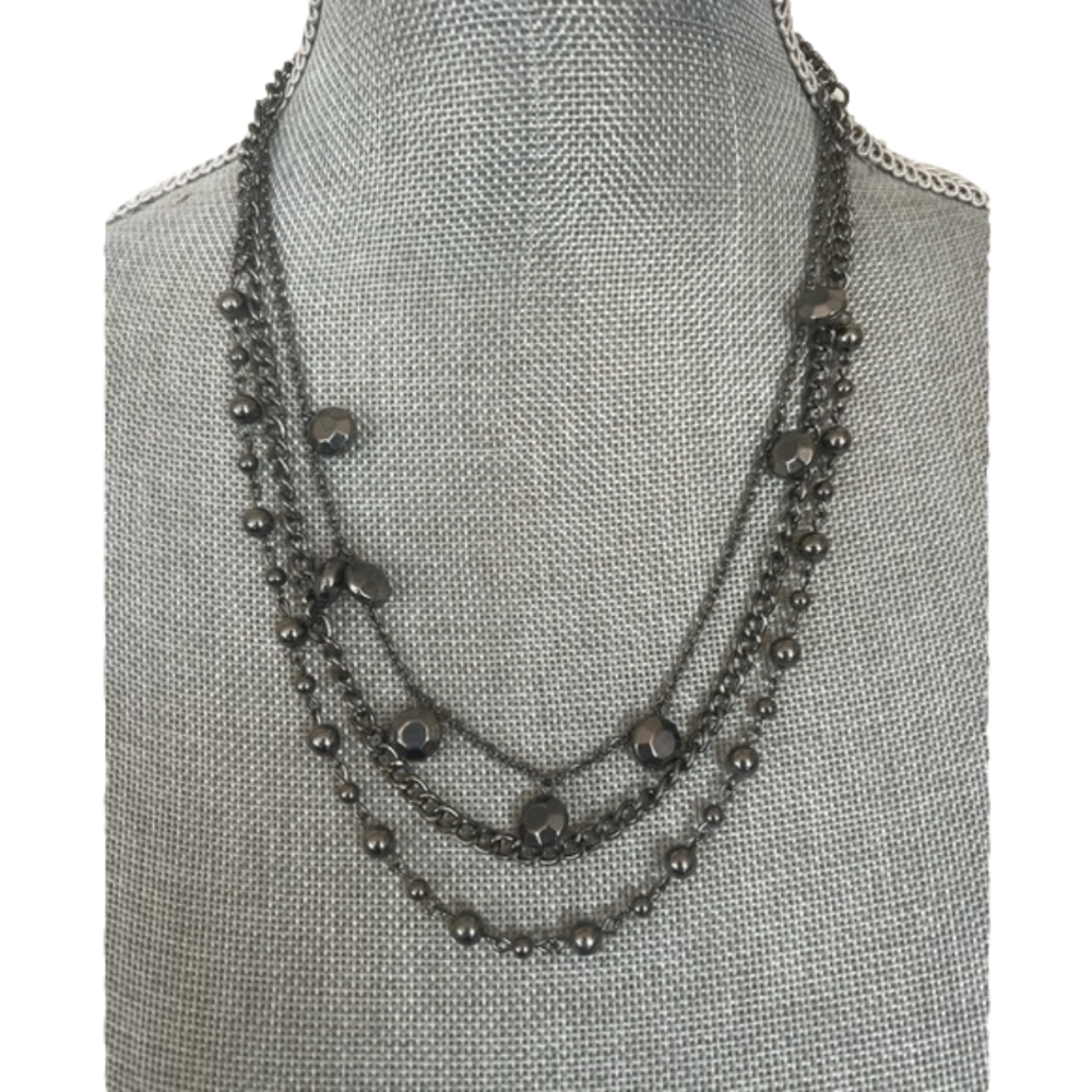 Multistrand gray bead clasp necklace